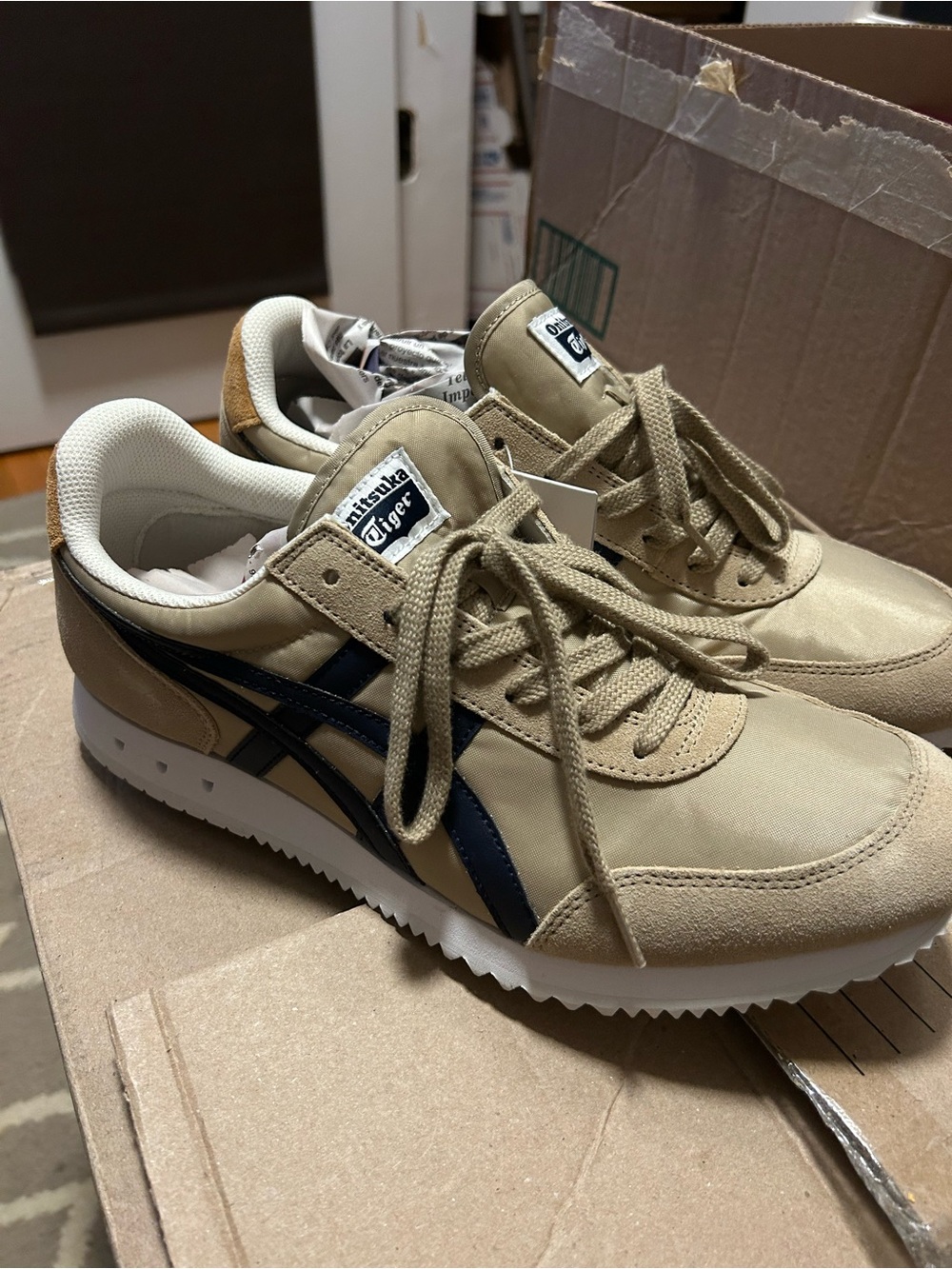 Onitsuka Tiger by Asics Beige and Navy Athletic Sneakers